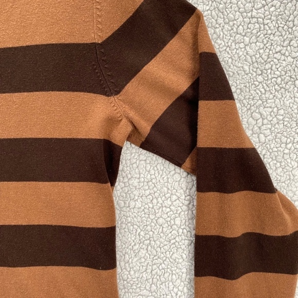 Point Zero Sweater Womens Large Long V-Neck Stripped Pull Over Long Sleeve Brown - Picture 3 of 10